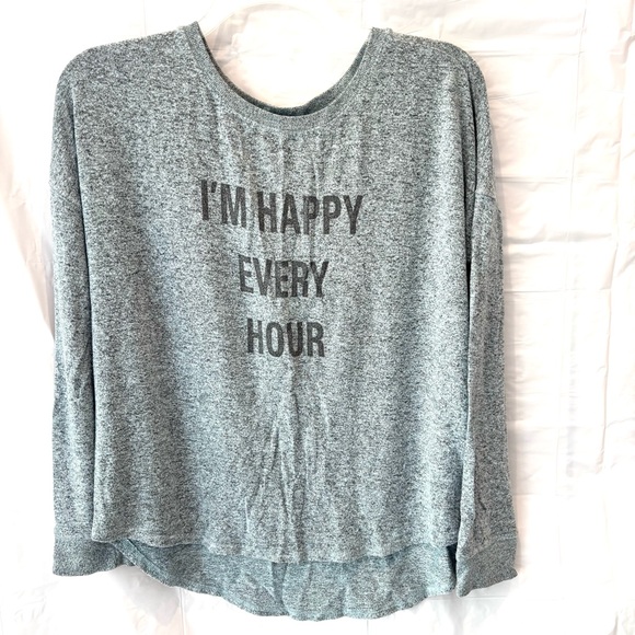 NWOT Free Press Heather Greenish Gray I’m Happy Every Hour top SZ M - Picture 9 of 9